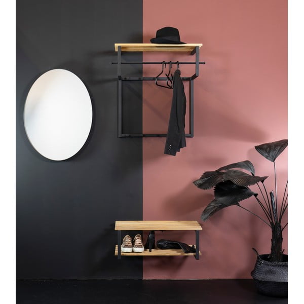 Fekete-natúr színű fém fali fogas polccal 76 cm Rizzoli – Spinder Design-image-3