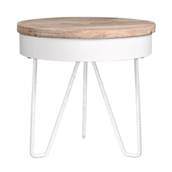 Saran fehér tárolóasztal fa asztallappal - LABEL51