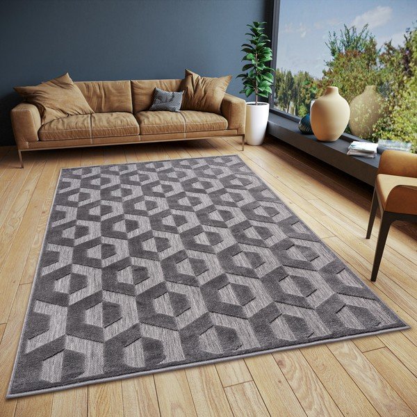 Antracitszürke szőnyeg 133x190 cm Iconic Hexa – Hanse Home-image-1