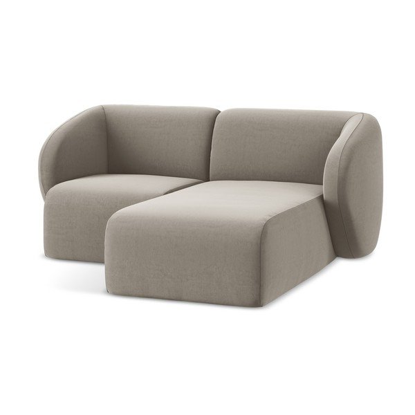 Világosbarna bársony sarokkanapé (jobb oldali-heverő résszel) Lani – Makamii-image-4