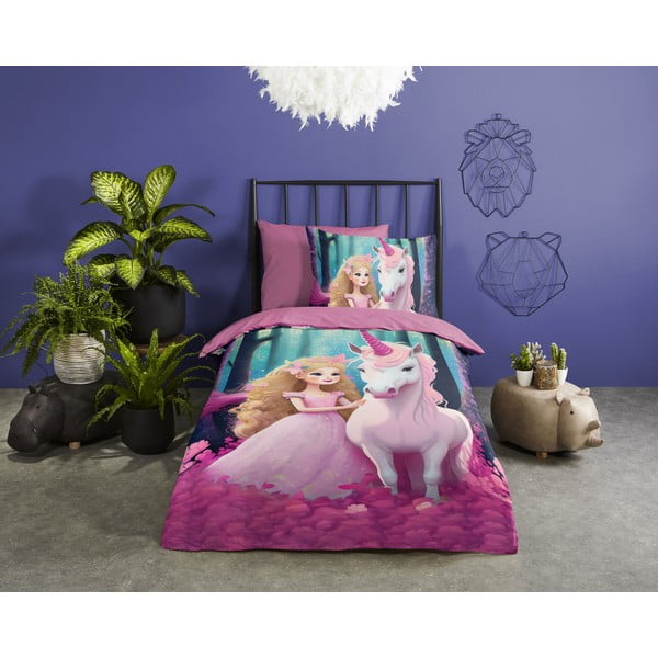 Rózsaszín egyszemélyes-hosszabbított mikroszálas gyerek ágyneműhuzat 140x220 cm Julia – Good Morning-image-1