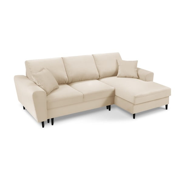 Bézs kordbársony kinyitható tárolóhelyes sarokkanapé (jobb oldali-heverő résszel) Kyoto – Cosmopolitan Design-image-1