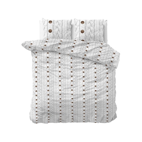 Knit Buttons fehér kétszemélyes flanel ágyneműhuzat, 200 x 220 cm - Sleeptime