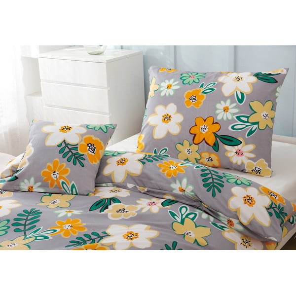 Narancssárga-szürke egyszemélyes háromrészes mikroszatén ágyneműhuzat 140x200 cm Grace – My House-image-3