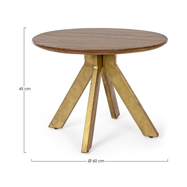 Aranyszínű-sötét natúr színű mangófa kerek dohányzóasztal ø 60 cm Sherman – Bizzotto-image-2