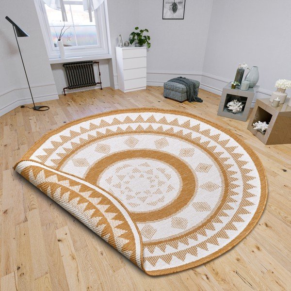Okkersárga-fehér kerek kültéri szőnyeg ø 140 cm Jamaica – NORTHRUGS-image-1