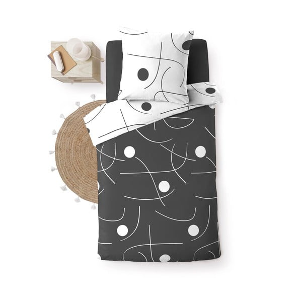 Fehér-sötétszürke egyszemélyes mikroszálas ágyneműhuzat 140x200 cm Sonate – douceur d'intérieur