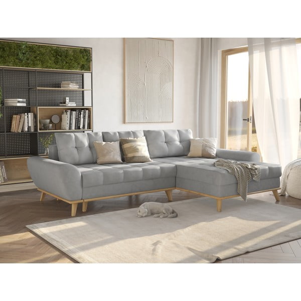Világosszürke kinyitható sarokkanapé (jobb oldali) Balitco – Ropez-image-1