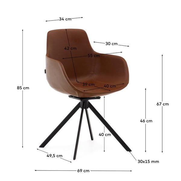 Konyakbarna kárpitozott karfás étkezőfotel szett 2 db-os Tissiana – Kave Home-image-4