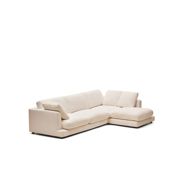 Bézs zsenília sarokkanapé (jobb oldali-heverő résszel) Gala – Kave Home-image-2