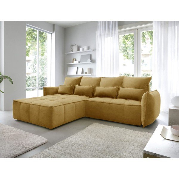 Sárga bársony kinyitható-tárolóhelyes sarokkanapé (bal oldali-heverő résszel) Campo – ELTAP-image-1