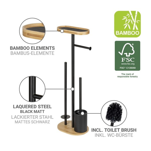 Fekete-natúr színű acél WC-papír tartó állvány WC-kefével Pomarolo – Wenko-image-4