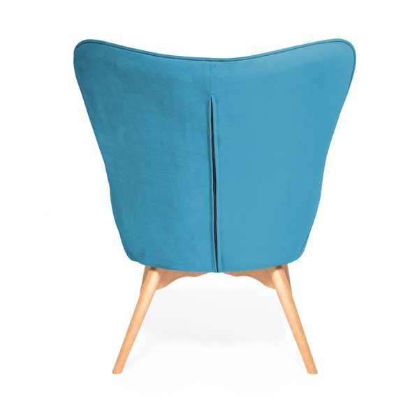 Cora Velvet akvamarin-kék fotel és lábtartó, természetes lábszerkezet - Vivonita-image-3