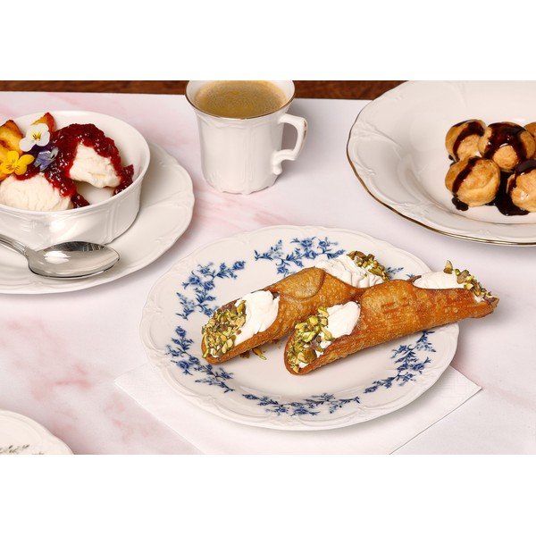 Fehér-kék desszertes porcelán tányér ø 16 cm Retro – BonBistro-image-1