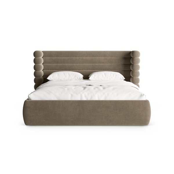 Szürkésbarna kárpitozott ágyneműtartós franciaágy ágyráccsal 160x200 cm Mount – Micadoni -image-4