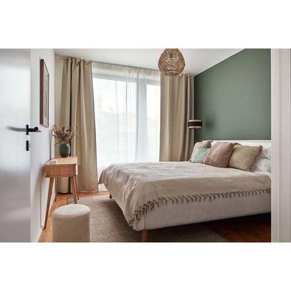 Világosszürke kárpitozott ágyneműtartós franciaágy ágyráccsal 160x200 cm Lotte – Meise Möbel-image-1