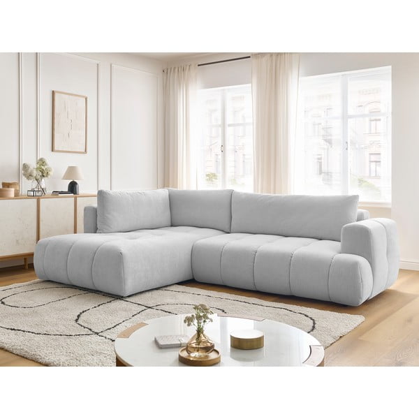 Világosszürke kinyitható-tárolóhelyes sarokkanapé (bal oldali-L alakú) Fuji – Bobochic Paris-image-1