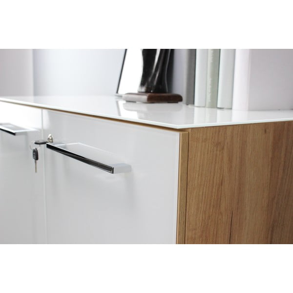 Fehér-natúr színű szekrény tölgyfa dekorral 80x120 cm Monteria – Germania-image-1