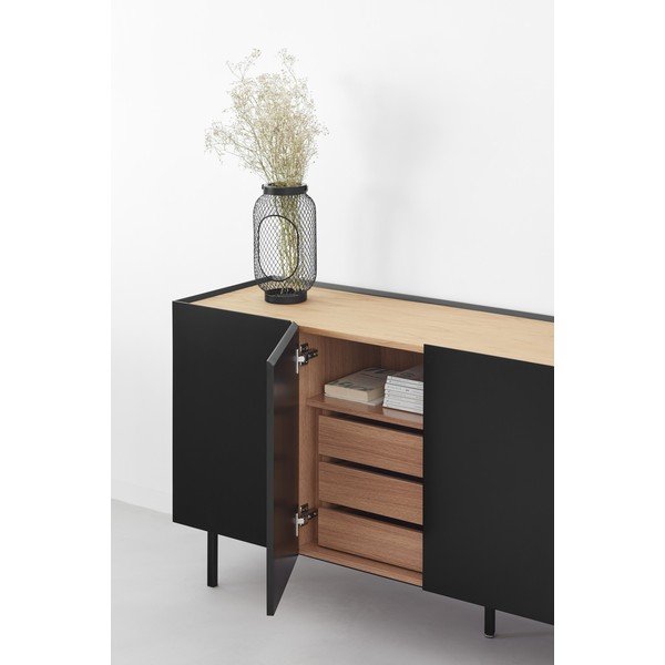 Fekete alacsony komód tölgyfa dekorral 165x78 cm Arista – Teulat-image-2