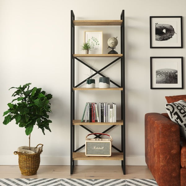 Fekete-natúr színű polcos állvány borovi fenyő dekorral 58x175 cm Nicol – Kalune Design-image-2