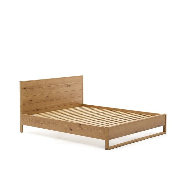 Natúr színű tölgyfa franciaágy ágyráccsal 180x200 cm Alguema – Kave Home