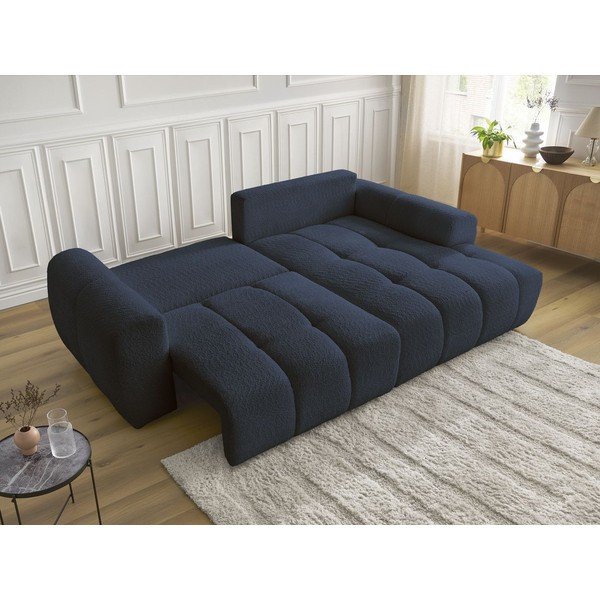 Kék buklé kinyitható-tárolóhelyes sarokkanapé (jobb oldali-heverő résszel) Roxelane – Bobochic Paris-image-3