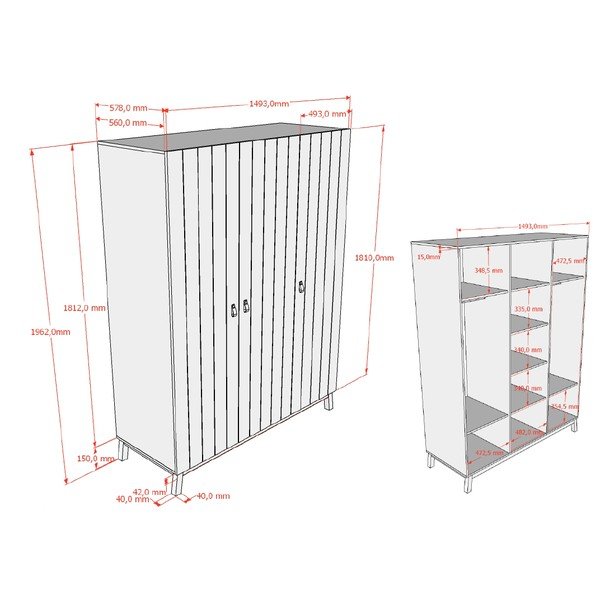 Bézs gyerek ruhásszekrény 149x196x58 cm Sezane – Vipack-image-3
