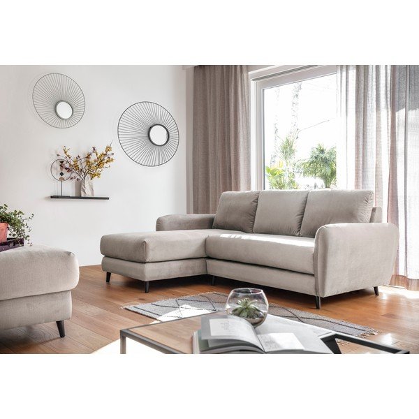 Cosy Claire bézs bársony sarokkanapé lábtartóval, bal oldalas - Miuform-image-3