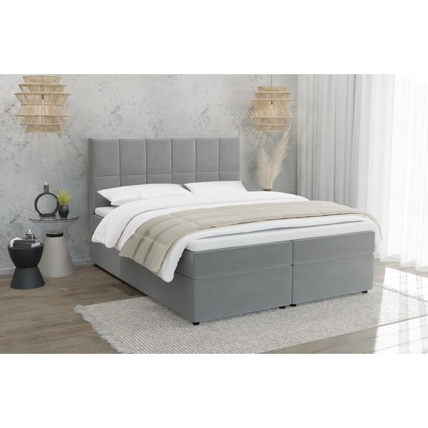 Világosszürke ágyneműtartós boxspring ágy 140x200 cm Flip – Ropez-image-1
