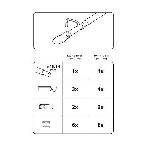 Fém bővíthető függönykarnis 120 - 210 cm Elipsa - Gardinia-image-2