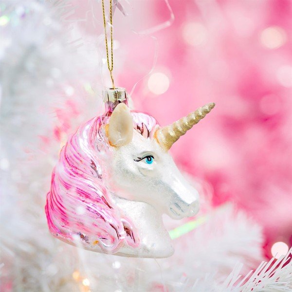 Üveg kézzel készített karácsonyfadísz 9 cm Pink Shimmer Unicorn – Sass & Belle-image-1