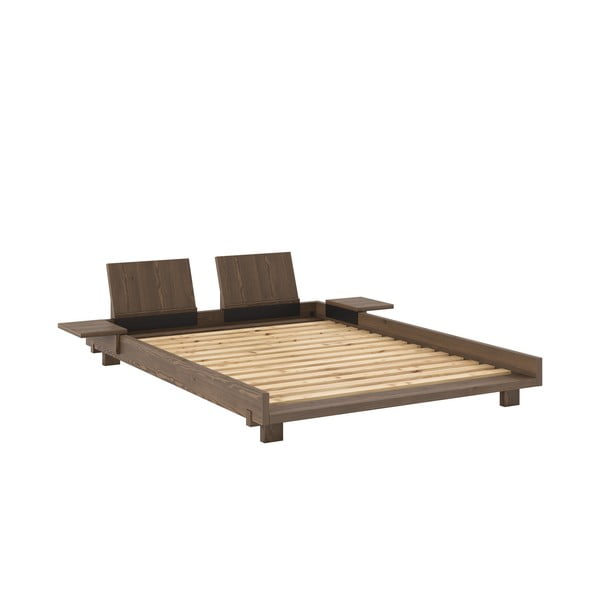 Barna borovi fenyő franciaágy ágyráccsal 140x200 cm Social – Karup Design