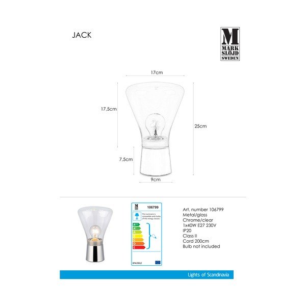 Jack ezüstszínű asztali lámpa, ø 16,5 cm - Markslöjd-image-2