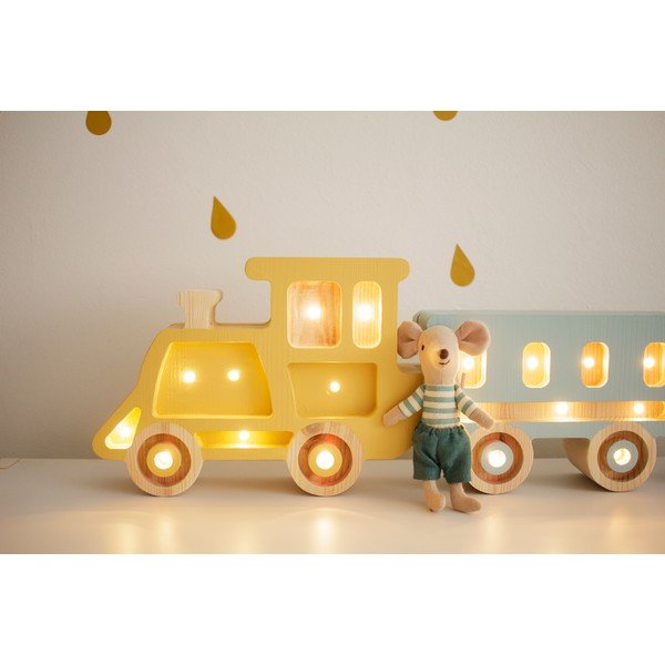 Train sárga-kék borovi fenyő asztali lámpa, hosszúság 58 cm - Little Lights-image-2