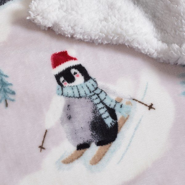 Fehér takaró karácsonyi mintával 170x130 cm Christmas Sherpa Penguins – Catherine Lansfield-image-2
