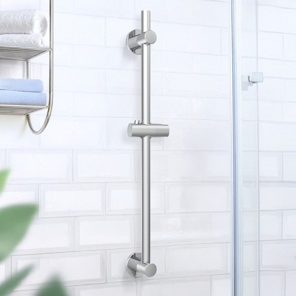 Fényes ezüstszínű öntapadós rozsdamentes acél zuhanytartó tolható tartóval 70 cm – Wenko-image-1