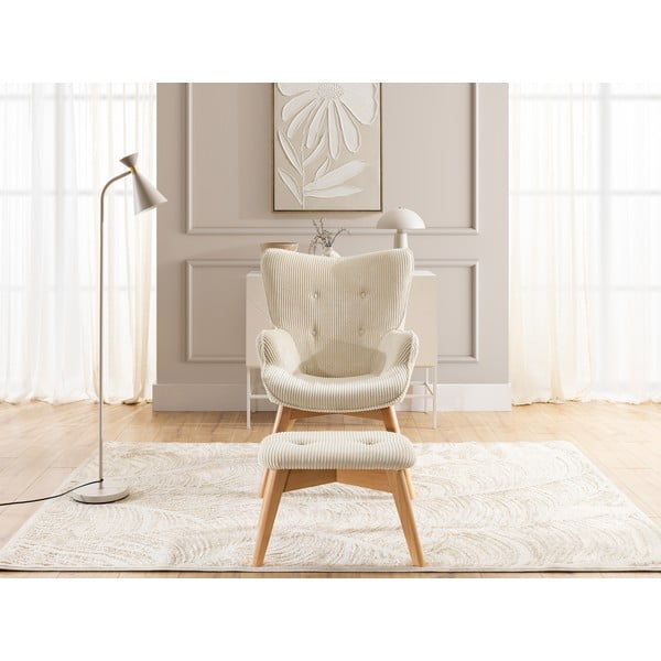 Bézs kordbársony fotel lábtartóval Niko – Ropez-image-1