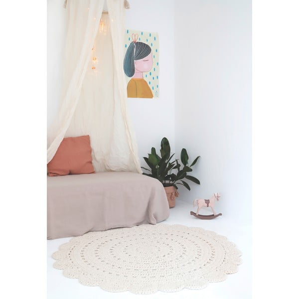 Alma fehér kézzel horgolt pamut szőnyeg, ø 120 cm - Nattiot-image-1