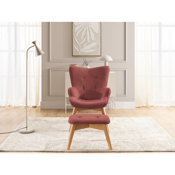 Piros kordbársony fotel lábtartóval Niko – Ropez-image-1