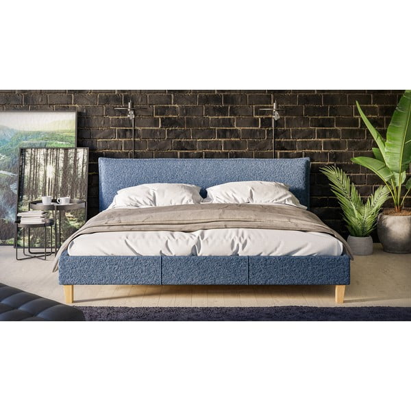 Kék kárpitozott franciaágy ágyráccsal 180x200 cm Tina – Ropez-image-1