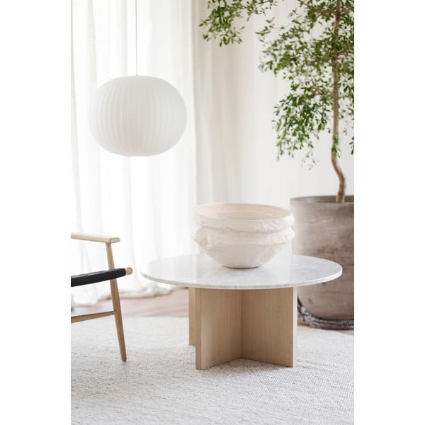 Fehér-natúr színű márvány kerek dohányzóasztal 90x90 cm Brooksville - Rowico-image-2