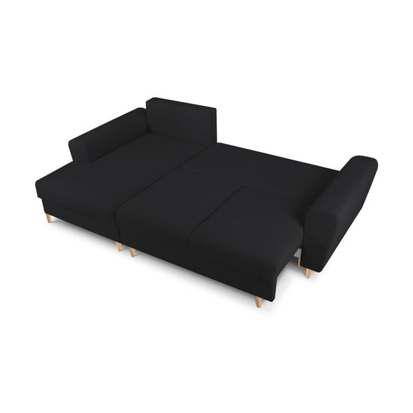 Fekete buklé kinyitható tárolóhelyes sarokkanapé (bal oldali-heverő résszel) Kyoto – Cosmopolitan Design-image-2