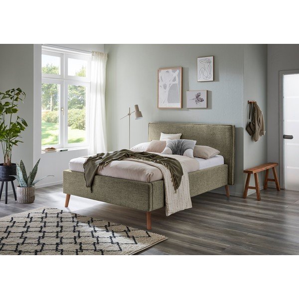 Sötétzöld kárpitozott ágyneműtartós franciaágy ágyráccsal 140x200 cm Riva – Meise Möbel-image-1