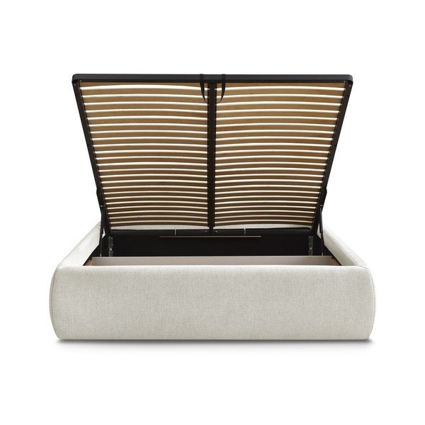 Bézs kárpitozott ágyneműtartós franciaágy ágyráccsal, ágytámla nélkül 160x200 cm Inera – Bobochic Paris-image-4