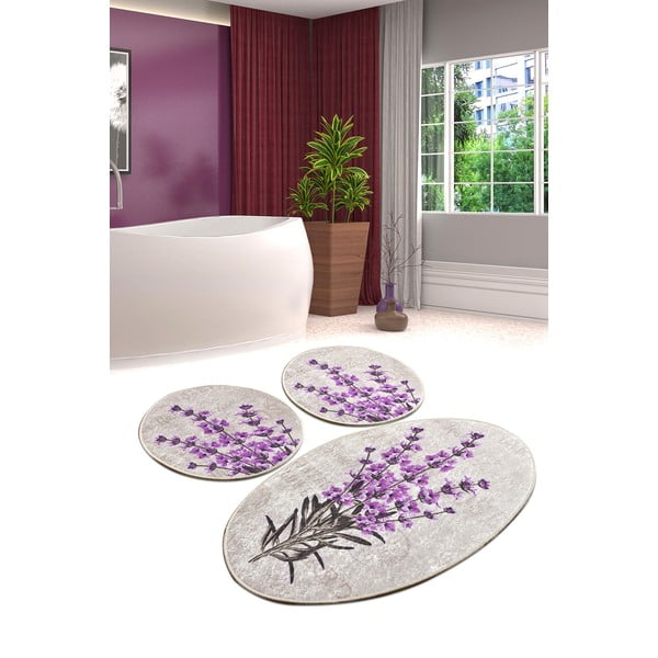 Lila-bézs fürdőszobai kilépő szett 3 db-os 60x100 cm Lavender – Foutastic-image-1