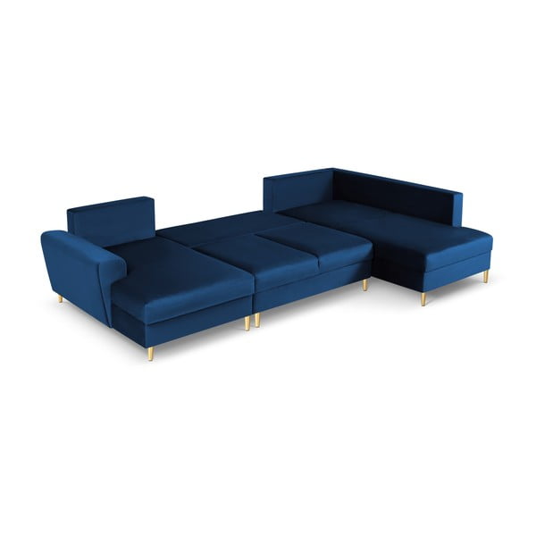 Kék bársony kinyitható tárolóhelyes sarokkanapé (jobb oldali-U alakú) Kyoto – Cosmopolitan Design-image-2