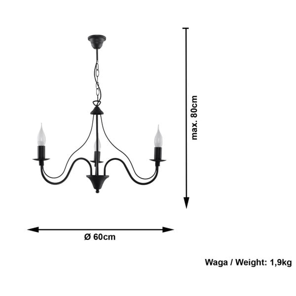 Fekete fém függőlámpa ø 60 cm Fiorano – Sollux-image-3