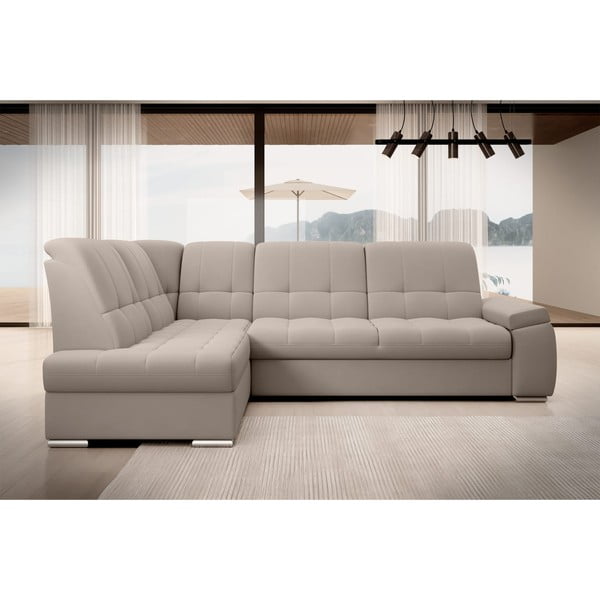 Bézs bársony kinyitható-tárolóhelyes sarokkanapé (bal oldali-L alakú) Sado – ELTAP-image-3