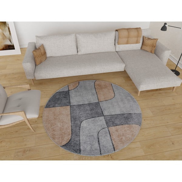 Szürke mosható kerek szőnyeg ø 120 cm Yuvarlak – Vitaus-image-1