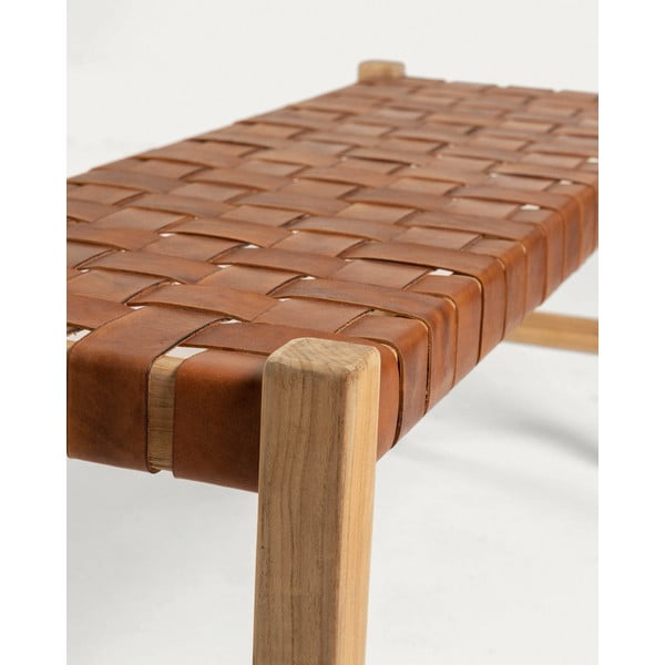 Konyakbarna-natúr színű bőr pad Calixta – Kave Home-image-4